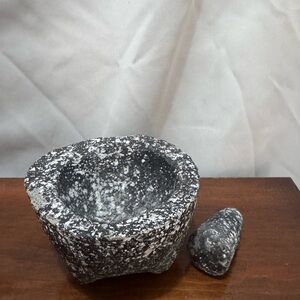 Stone Mortar and Pestle Set - Speckled Black and White